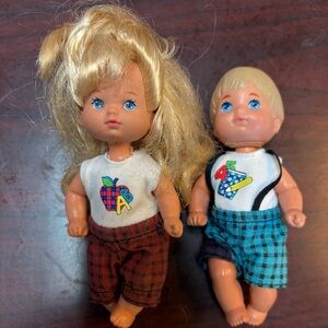 Vintage 1976 Mattel Barbie Kelly and Tommy toddler dolls